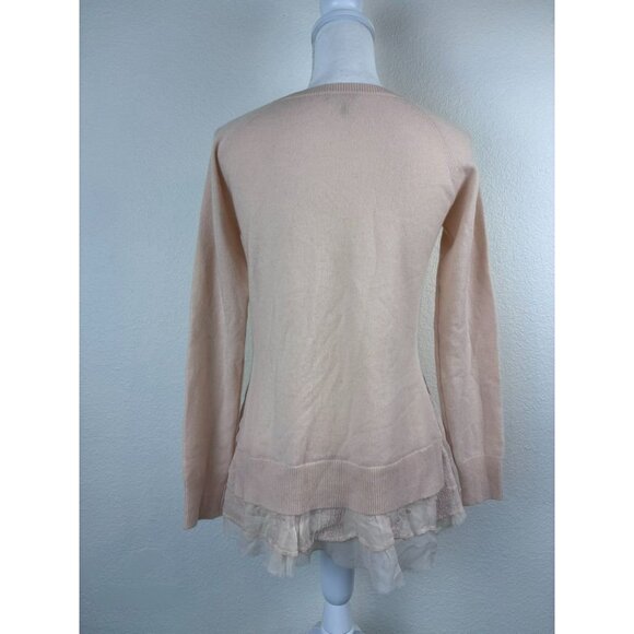 Garnet Hill women's XS soft pink long sleeve cashmere lace layered tunic sweater - Picture 3 of 7